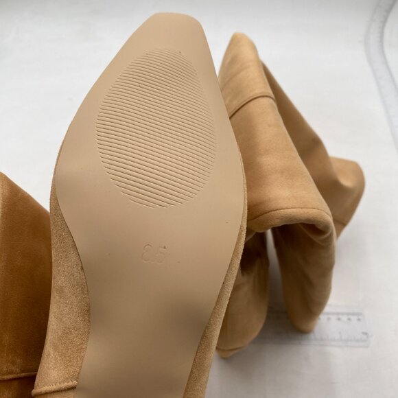 NWT Women Stretchy Knee High Boots Closed Square Toe Low Kitten Heel Nude - Picture 8 of 8